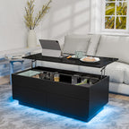 Contemporary Black LED Coffee Table With Storage Drawers & Shelf