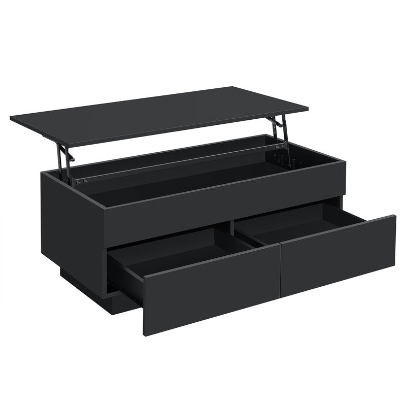Contemporary Black LED Coffee Table With Storage Drawers & Shelf