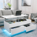 Contemporary White LED Coffee Table With Storage Drawers & Shelf