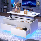 Contemporary White LED Coffee Table With Storage Drawers & Shelf