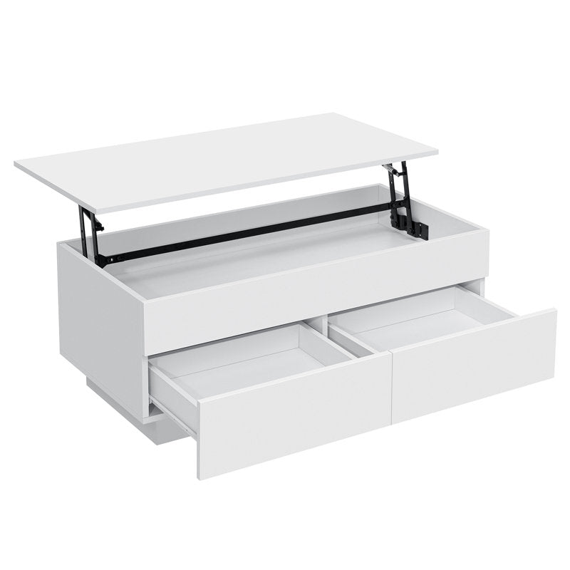 Contemporary White LED Coffee Table With Storage Drawers & Shelf