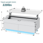 Contemporary White LED Coffee Table With Storage Drawers & Shelf