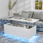 Contemporary White LED Coffee Table With Storage Drawers & Shelf