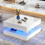 Square White LED Coffee Table With Open Display Shelf