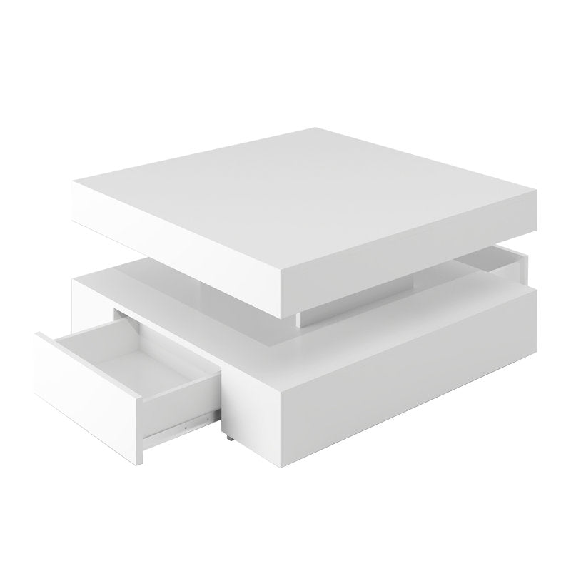 Square LED Coffee Table With Storage Drawer For Living Room