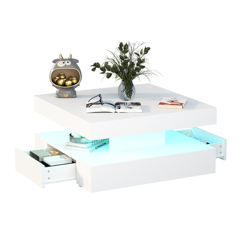 Square LED Coffee Table With Storage Drawer For Living Room