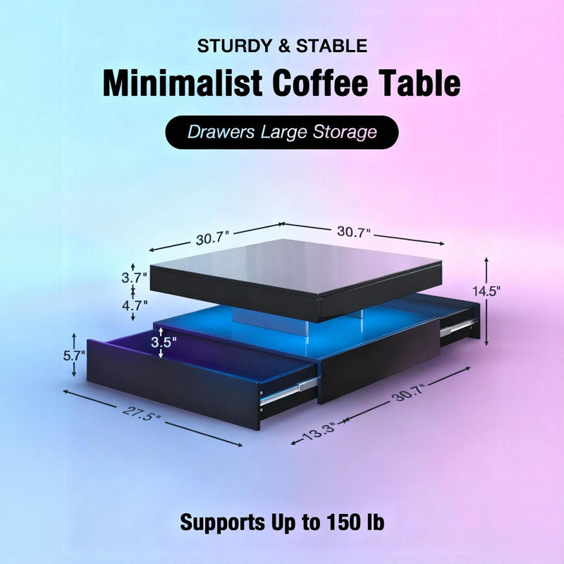 Minimalist Black LED Coffee Table With Floating Design & Ambient Lights
