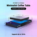 Minimalist Black LED Coffee Table With Floating Design & Ambient Lights