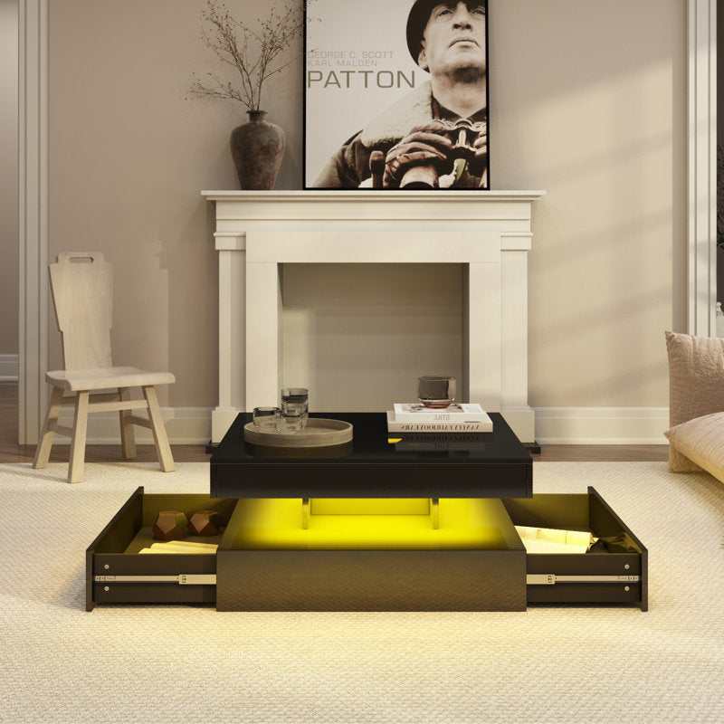 Minimalist Black LED Coffee Table With Floating Design & Ambient Lights