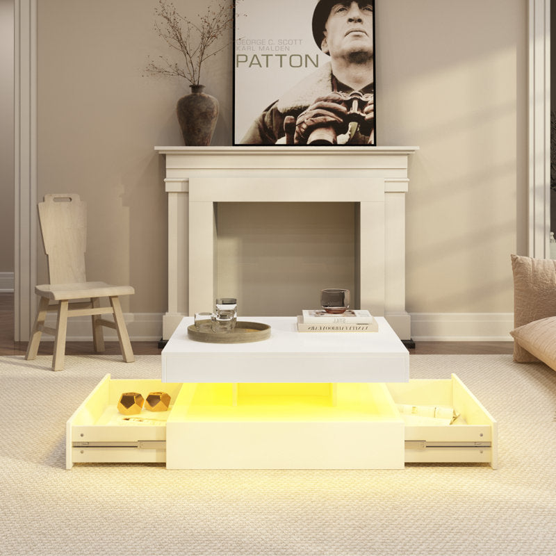 Minimalist White LED Coffee Table With Floating Design & Ambient Lights