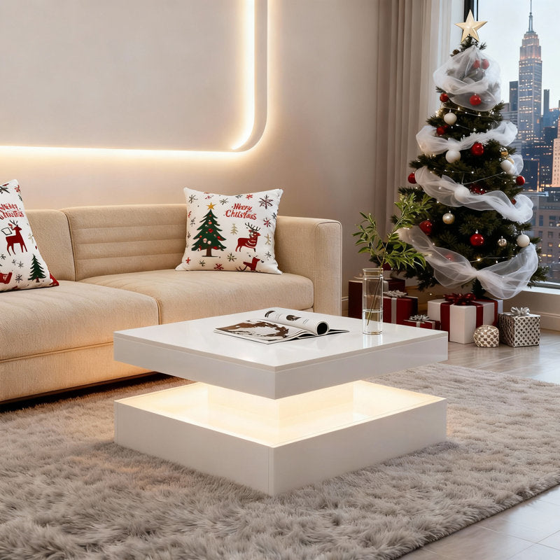 Minimalist White LED Coffee Table With Floating Design & Ambient Lights