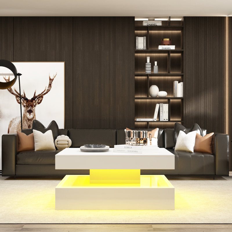 Minimalist White LED Coffee Table With Floating Design & Ambient Lights