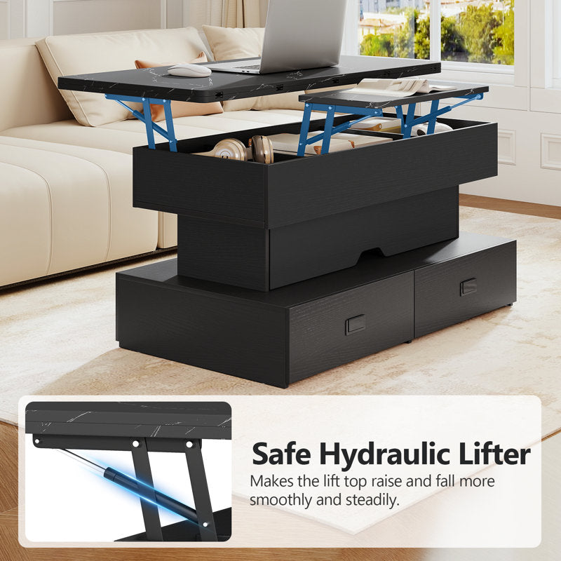 Modern Storage Black LED Coffee Table With Lift Top & 4 Drawer Storage