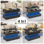 Modern Storage Black LED Coffee Table With Lift Top & 4 Drawer Storage