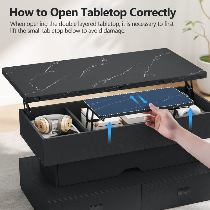 Modern Storage Black LED Coffee Table With Lift Top & 4 Drawer Storage