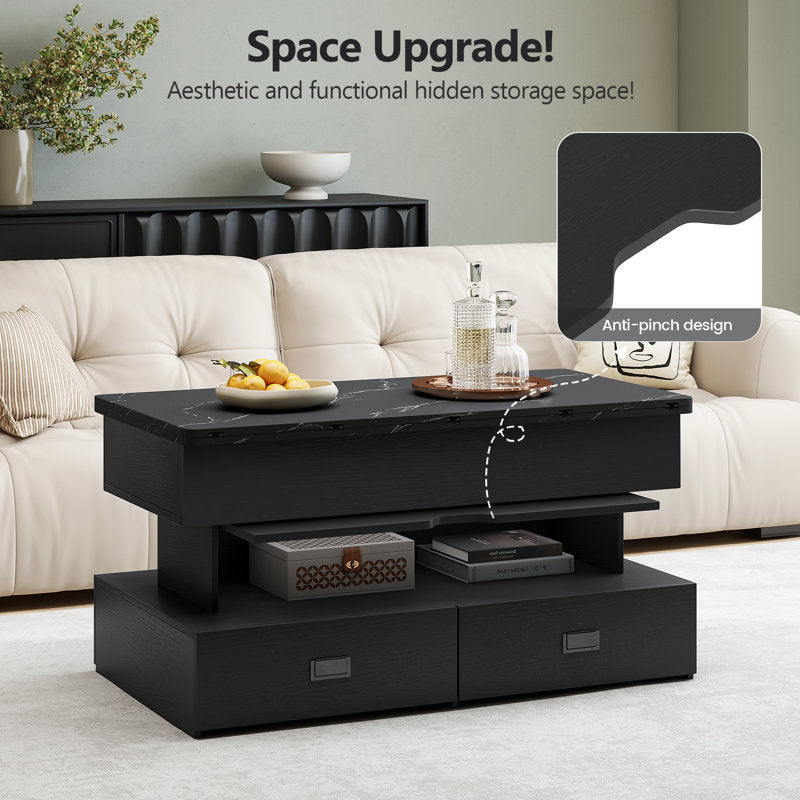 Modern Storage Black LED Coffee Table With Lift Top & 4 Drawer Storage