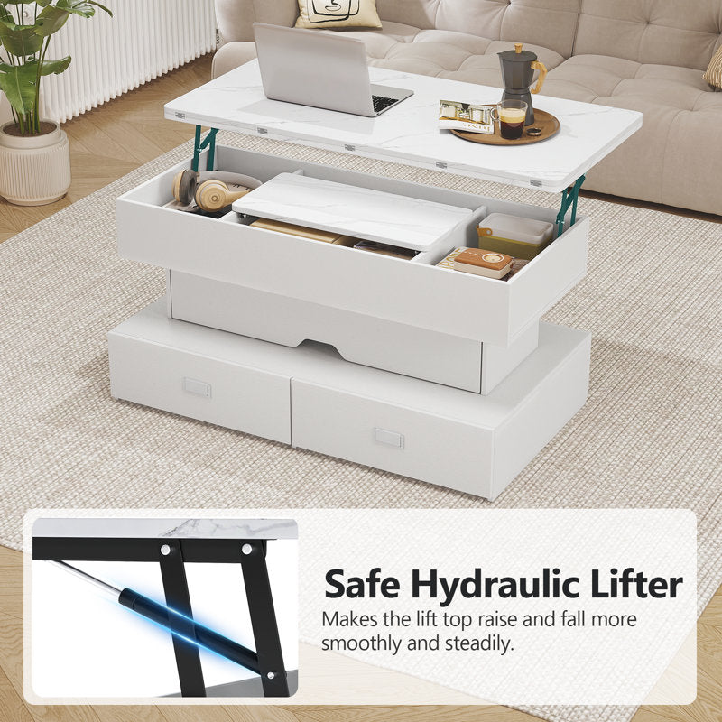 Modern Storage White LED Coffee Table With Lift Top & 4 Drawer Storage
