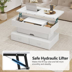Modern Storage White LED Coffee Table With Lift Top & 4 Drawer Storage