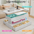 Modern Storage White LED Coffee Table With Lift Top & 4 Drawer Storage