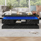 Modern Black LED Coffee Table With Marble Finish & Storage Drawers