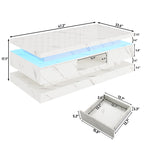 Modern White LED Coffee Table With Marble Finish & Storage Drawers