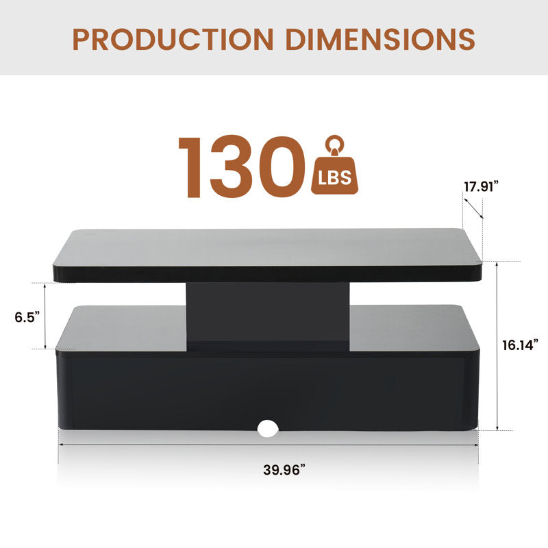 High Gloss Black LED Coffee Table With Modern Storage Base Design