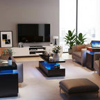 High Gloss Black LED Coffee Table With Modern Storage Base Design