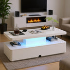 High Gloss White LED Coffee Table With Modern Storage Base Design