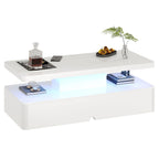High Gloss White LED Coffee Table With Modern Storage Base Design