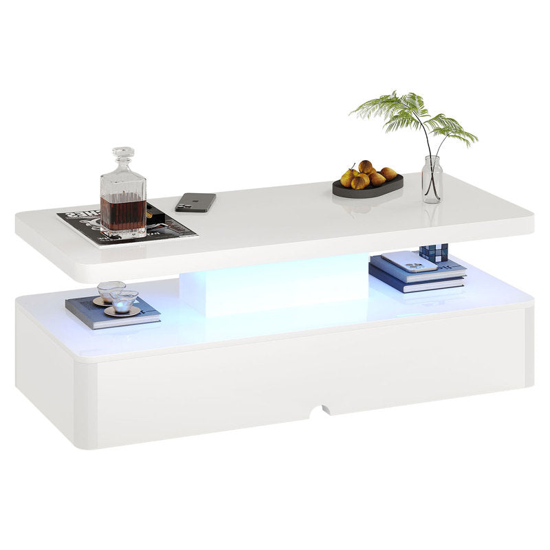 High Gloss White LED Coffee Table With Modern Storage Base Design