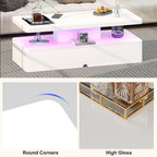 High Gloss White LED Coffee Table With Modern Storage Base Design