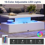 High Gloss White LED Coffee Table With Modern Storage Base Design