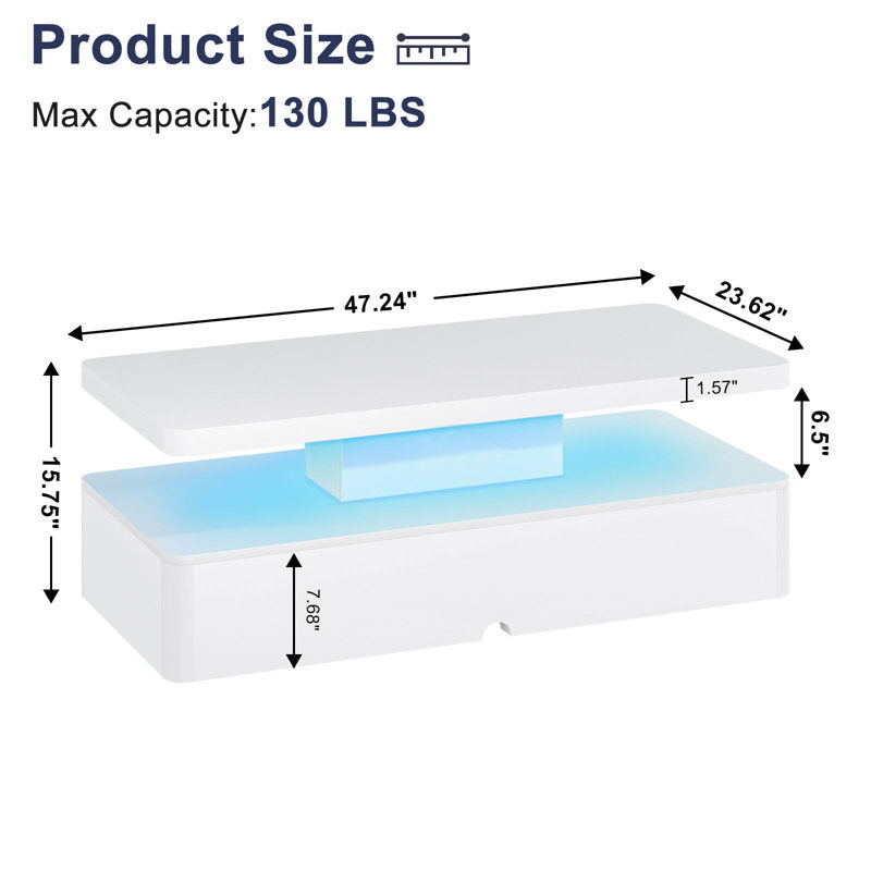 High Gloss White LED Coffee Table With Modern Storage Base Design