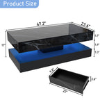 Modern Black LED Coffee Table With Marble Finish & Ambient Lighting Base
