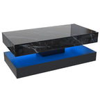 Modern Black LED Coffee Table With Marble Finish & Ambient Lighting Base