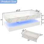 Modern White LED Coffee Table With Marble Finish & Ambient Lighting Base