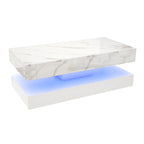 Modern White LED Coffee Table With Marble Finish & Ambient Lighting Base