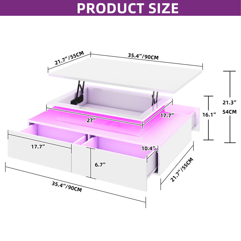 Modern LED Coffee Table With Hidden Storage.