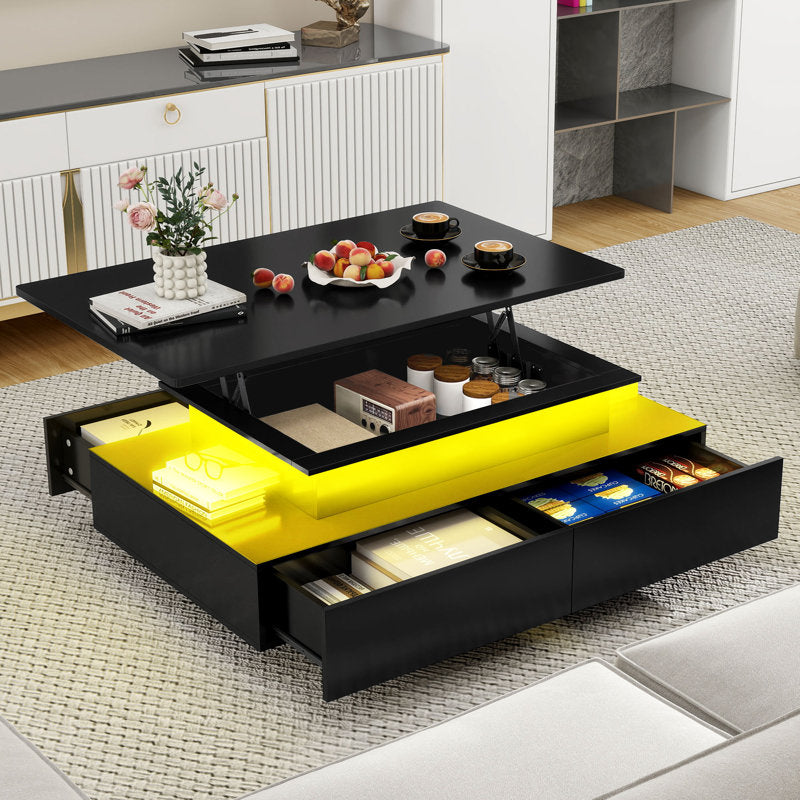 Minimalist Black LED Coffee Table With Modern Storage Design