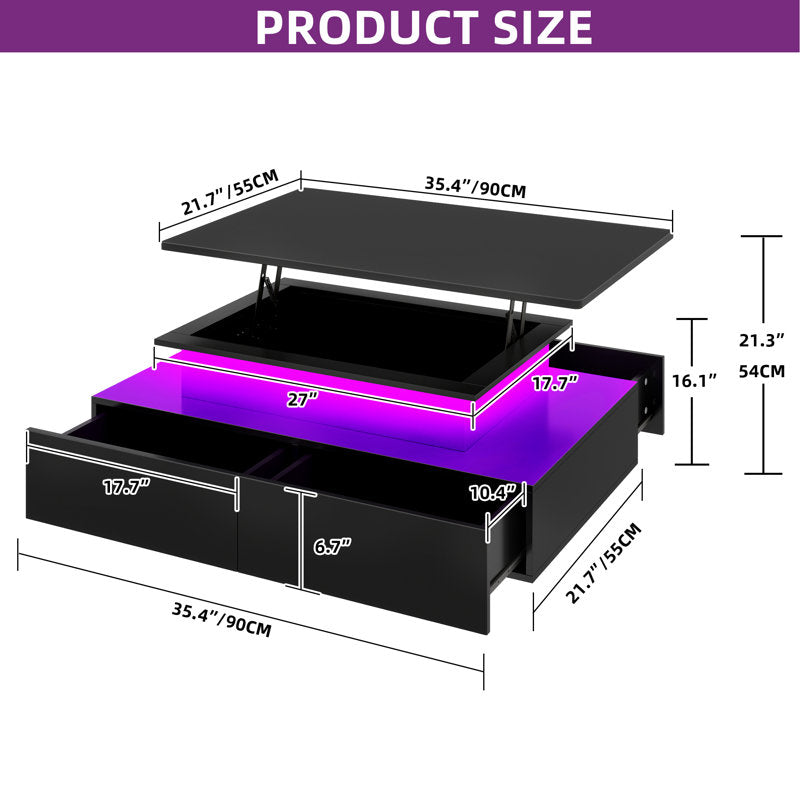 Minimalist Black LED Coffee Table With Modern Storage Design