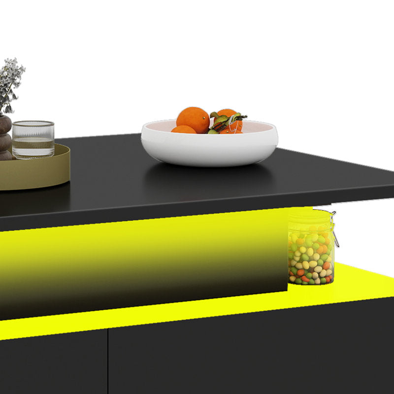 Minimalist Black LED Coffee Table With Modern Storage Design