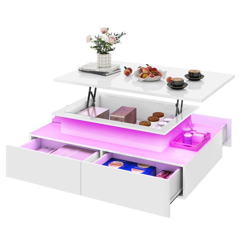 Minimalist White LED Coffee Table With Modern Storage Design