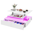 Minimalist White LED Coffee Table With Modern Storage Design