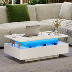 Minimalist White LED Coffee Table With Modern Storage Design