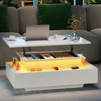 Minimalist White LED Coffee Table With Modern Storage Design