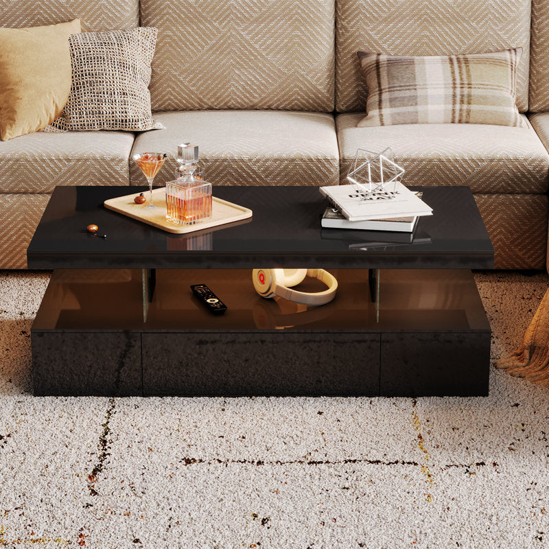 Modern Black LED Coffee Table With Ambient Lighting & Drawer Storage