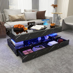 Modern Black LED Coffee Table With Marble Finish & Drawer Storage