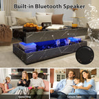 Modern Black LED Coffee Table With Marble Finish & Drawer Storage