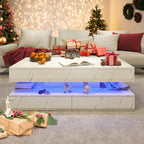 Modern White LED Coffee Table With Marble Finish & Drawer Storage