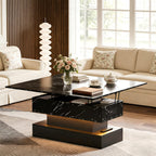 Black LED Coffee Table With Marble Finish & LED Lighting